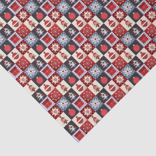 Whimsical Gingham Christmas Patchwork Quilt Seidenpapier (Ausschnitt)