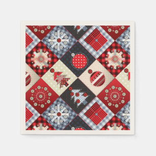 Whimsical Gingham Christmas Patchwork Quilt Serviette