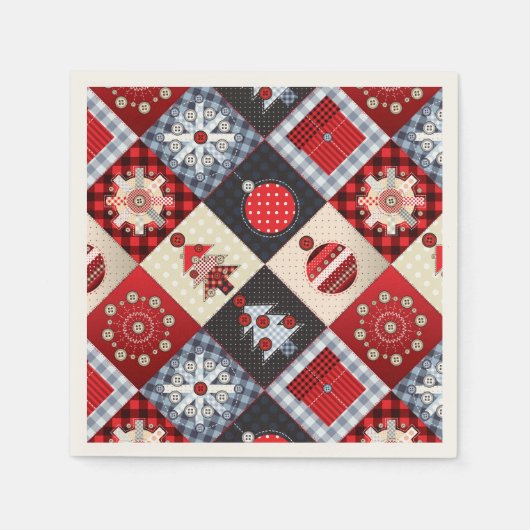 Whimsical Gingham Christmas Patchwork Quilt Serviette (Vorderseite)