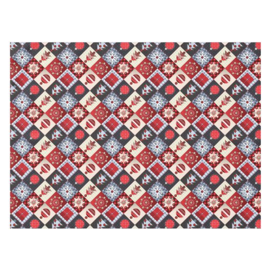 Whimsical Gingham Christmas Patchwork Quilt Tischdecke (Vorderseite (Horizontal))