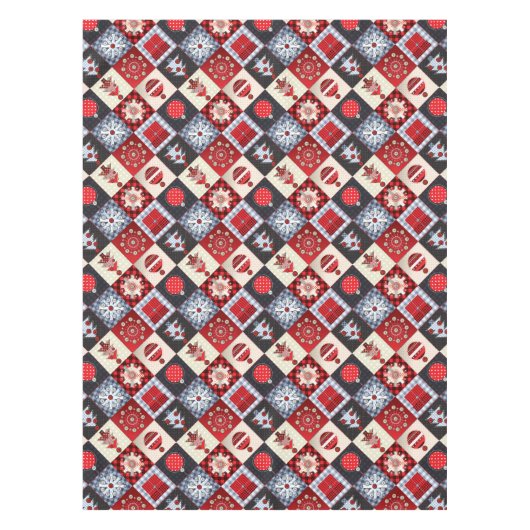 Whimsical Gingham Christmas Patchwork Quilt Tischdecke (Vorderseite)
