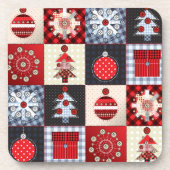 Whimsical Gingham Christmas Patchwork Quilt Untersetzer (Vorderseite)