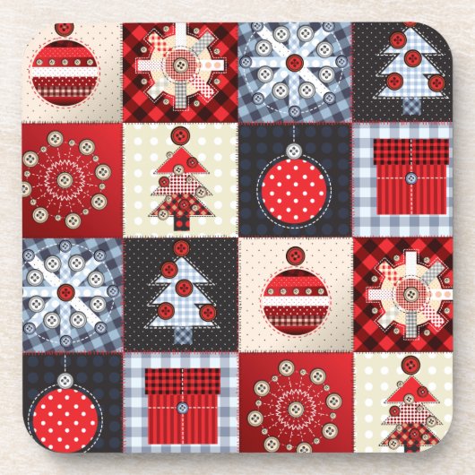 Whimsical Gingham Christmas Patchwork Quilt Untersetzer (Vorderseite)