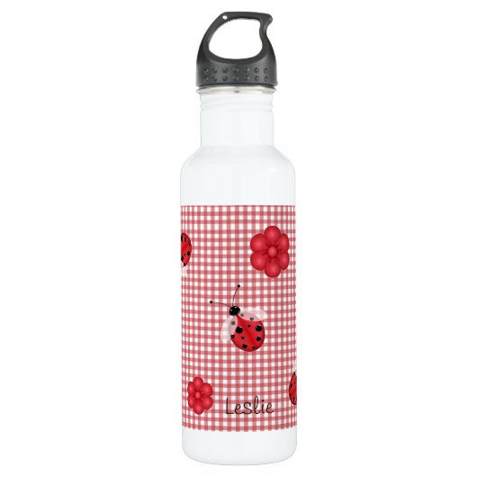 Whimsical Gingham & Ladybugs Trinkflasche (Vorderseite)