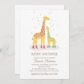 Whimsical Giraffe Baby Dusche | Farbenfrohe Regent Einladung (Vorne/Hinten)