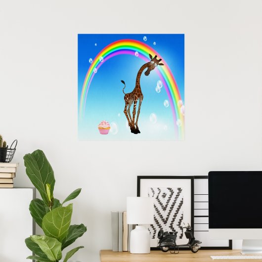 Whimsical Giraffe, Cupcake & Rainbow Poster (Heimbüro)