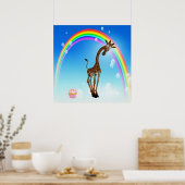 Whimsical Giraffe, Cupcake & Rainbow Poster (Küche)