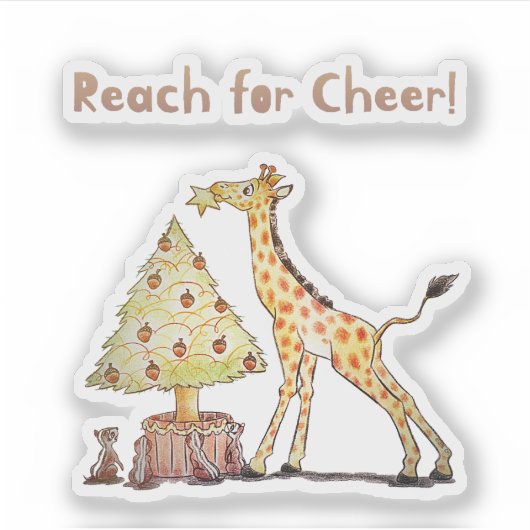 Whimsical Giraffe Holiday Tree Drawing Aufkleber (Vorderseite)
