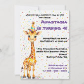 Whimsical Giraffe mit farbenfroher Confetti Geburt Einladung (Vorderseite)