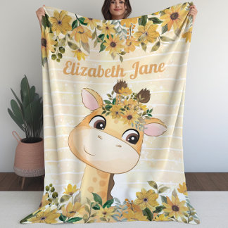 Whimsical Giraffe mit Sonnenblumen + Individuelle Fleecedecke
