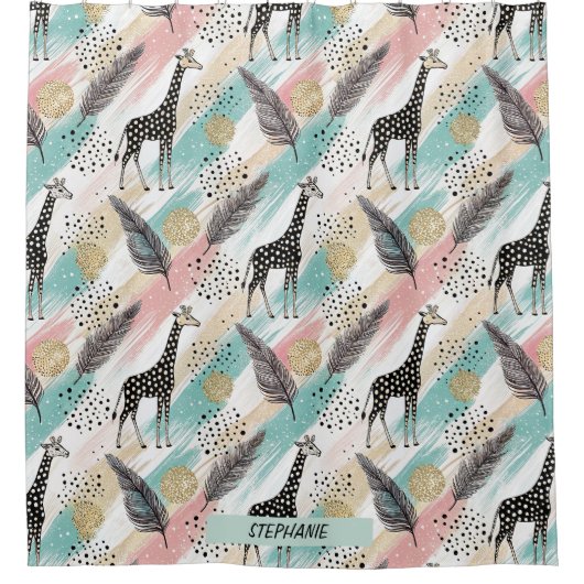 Whimsical Giraffe Polka Dot Pattern - Pastel Duschvorhang (Vorderseite)