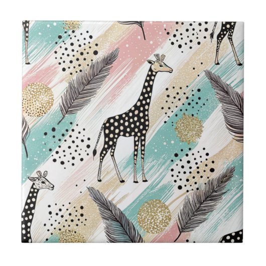Whimsical Giraffe Polka Dot Pattern - Pastel Fliese (Vorderseite)