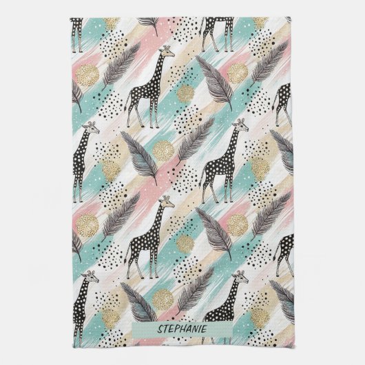Whimsical Giraffe Polka Dot Pattern - Pastel Geschirrtuch (Vertikal)
