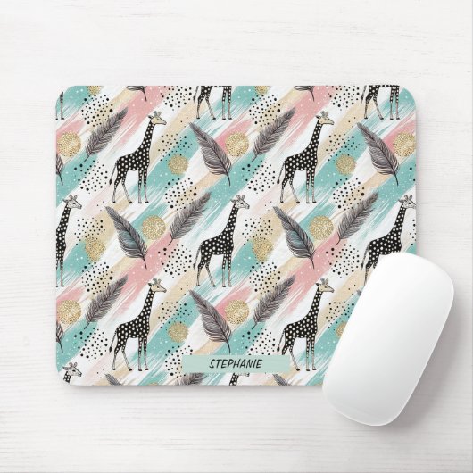 Whimsical Giraffe Polka Dot Pattern - Pastel Mousepad (Mit Mouse)