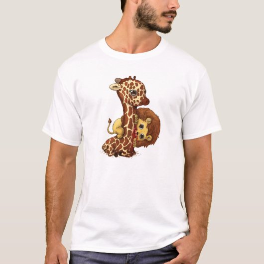 Whimsical Giraffe und Löwe spielerische Kunst T-Shirt (Vorderseite)