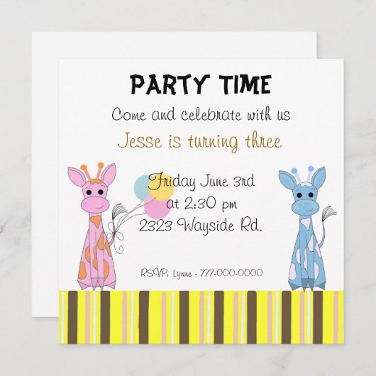Whimsical Giraffen Geburtstagsparty Einladung (Vorne/Hinten)