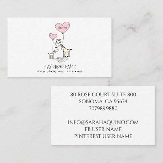 Whimsical Giraffes Custom Mama & Kid's Play Group Telefonnummerkarte (Vorne/Hinten)