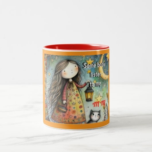 Whimsical Girl and Cat Tasse "Jemand höre mir zu (Mittel)