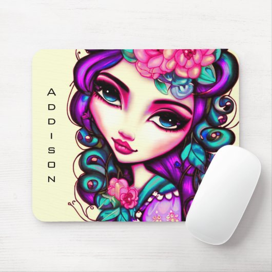 Whimsical Girl Artistic Mouse Pad Mousepad (Mit Mouse)