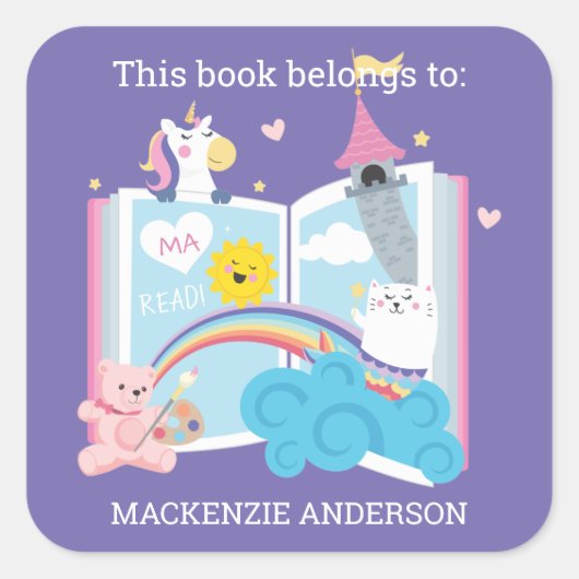 Whimsical Girl Buchzeichen Quadratischer Aufkleber (Vorderseite)