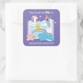 Whimsical Girl Buchzeichen Quadratischer Aufkleber (Tasche)