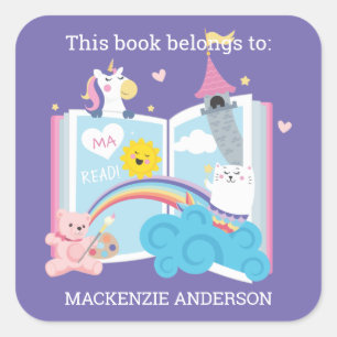 Whimsical Girl Buchzeichen Quadratischer Aufkleber