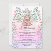 Whimsical Girl Bunny Floral Baby Dusche Einladung (Vorderseite)
