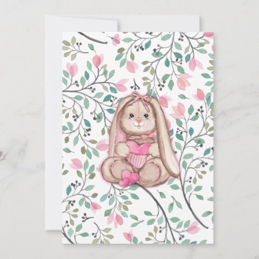 Whimsical Girl Bunny Floral Baby Dusche Einladung (Rückseite)