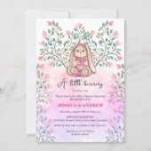 Whimsical Girl Bunny Floral Baby Dusche Einladung (Vorderseite)