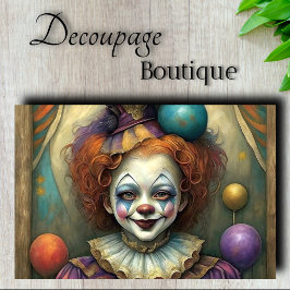 Whimsical Girl Clown Decoupage Seidenpapier