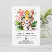 Whimsical Girl Custom Tiger Geburtstag Einladung (Stehend Vorderseite)