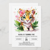Whimsical Girl Custom Tiger Geburtstag Einladung (Vorne/Hinten)