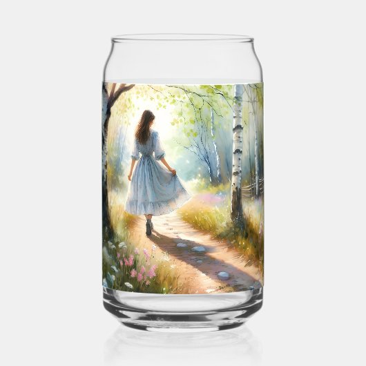 Whimsical Girl Dancing Through Birch Forest Dosenglas (Vorderseite)