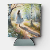 Whimsical Girl Dancing Through Birch Forest Dosenkühler (Vorderseite)