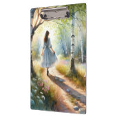 Whimsical Girl Dancing Through Birch Forest Klemmbrett (Links)