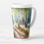 Whimsical Girl Dancing Through Birch Forest Milchtasse (Rechte Ecke)