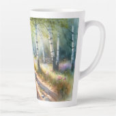 Whimsical Girl Dancing Through Birch Forest Milchtasse (Rechts)