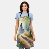 Whimsical Girl Dancing Through Birch Forest Schürze (Getragen)