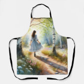 Whimsical Girl Dancing Through Birch Forest Schürze (Vorderseite)