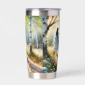 Whimsical Girl Dancing Through Birch Forest Thermobecher (Links)