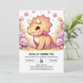 Whimsical Girl Dinosaur Digital Geburtstag Einladung (Stehend Vorderseite)