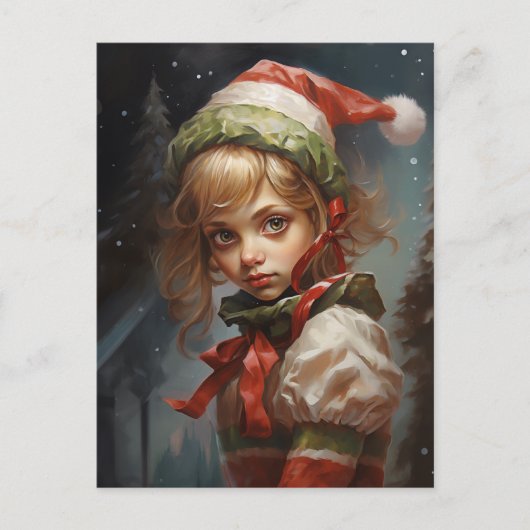 Whimsical Girl Elf Feiertagspostkarte (Vorderseite)