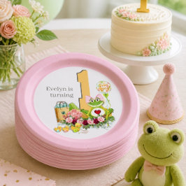 Whimsical Girl Frog | Personalisierter Geburtstag Pappteller