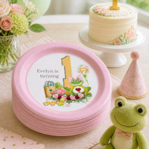 Whimsical Girl Frog   Personalisierter Geburtstag Pappteller