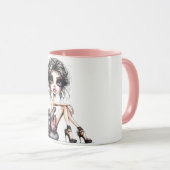 Whimsical Girl große Augen mit Katze Tasse (VorderseiteRechts)