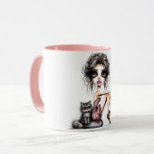 Whimsical Girl große Augen mit Katze Tasse (Vorderseite Links)