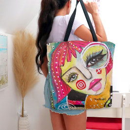 Whimsical Girl Hot Pink Hair Quirky farbenfroher S Tasche