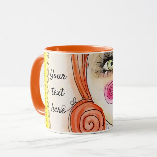 Whimsical Girl Illustration Red Hair Niedlich Spaß Tasse (Vorderseite Links)