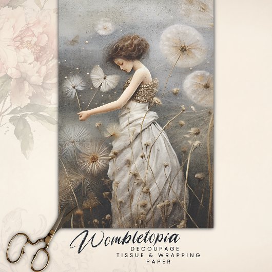 Whimsical Girl in einem Feld von Leuchtern dekoupa Seidenpapier