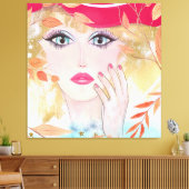 Whimsical Girl in Hat Face Hand Blätter Leinwanddruck (Insitu (Wohnzimmer))